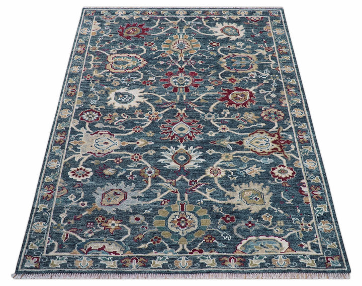 Custom Made Blue Traditional Turkish Design Hand Knotted Wool Rug - The Rug Decor
