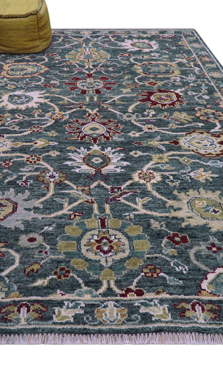 Custom Made Blue Traditional Turkish Design Hand Knotted Wool Rug - The Rug Decor
