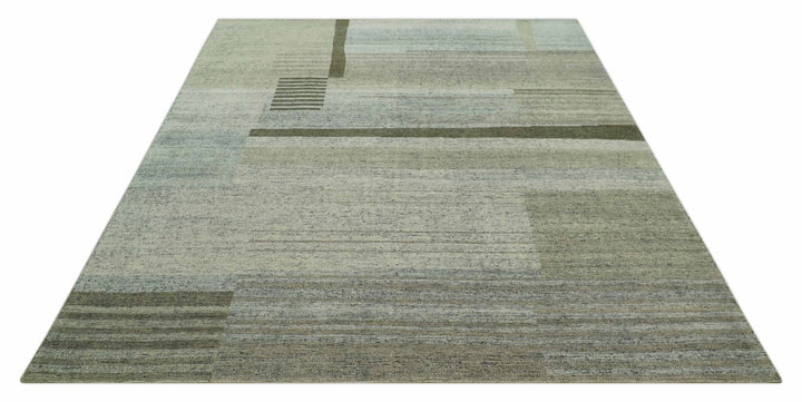 Custom Made Brown and Beige Contemporary Design Hand knotted Wool Area Rug - The Rug Decor