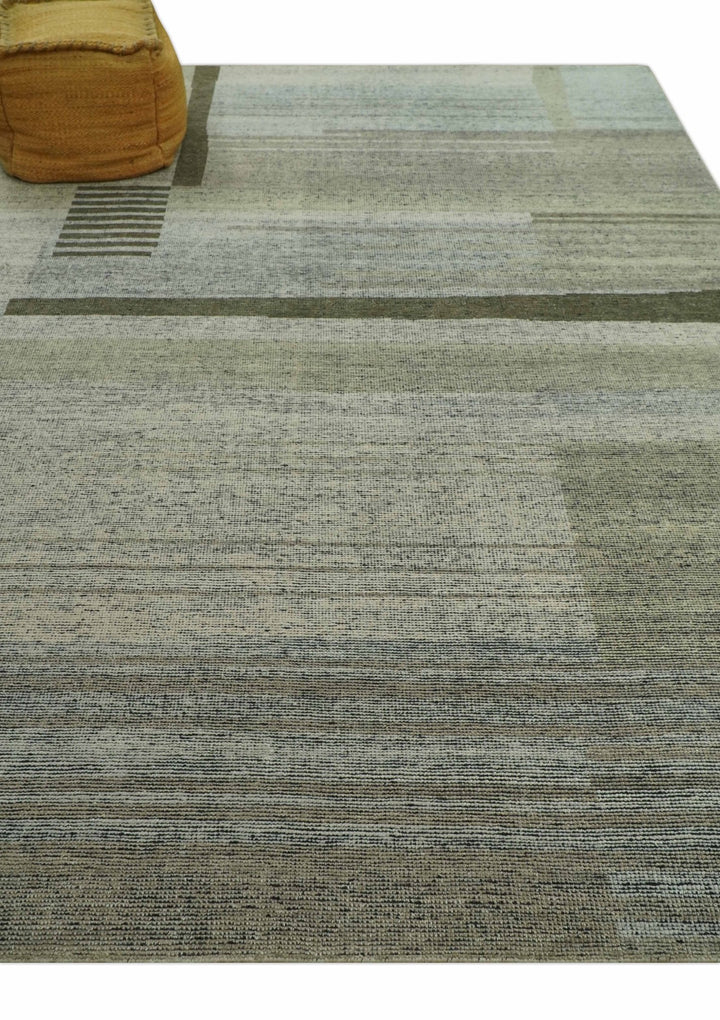 Custom Made Brown and Beige Contemporary Design Hand knotted Wool Area Rug - The Rug Decor