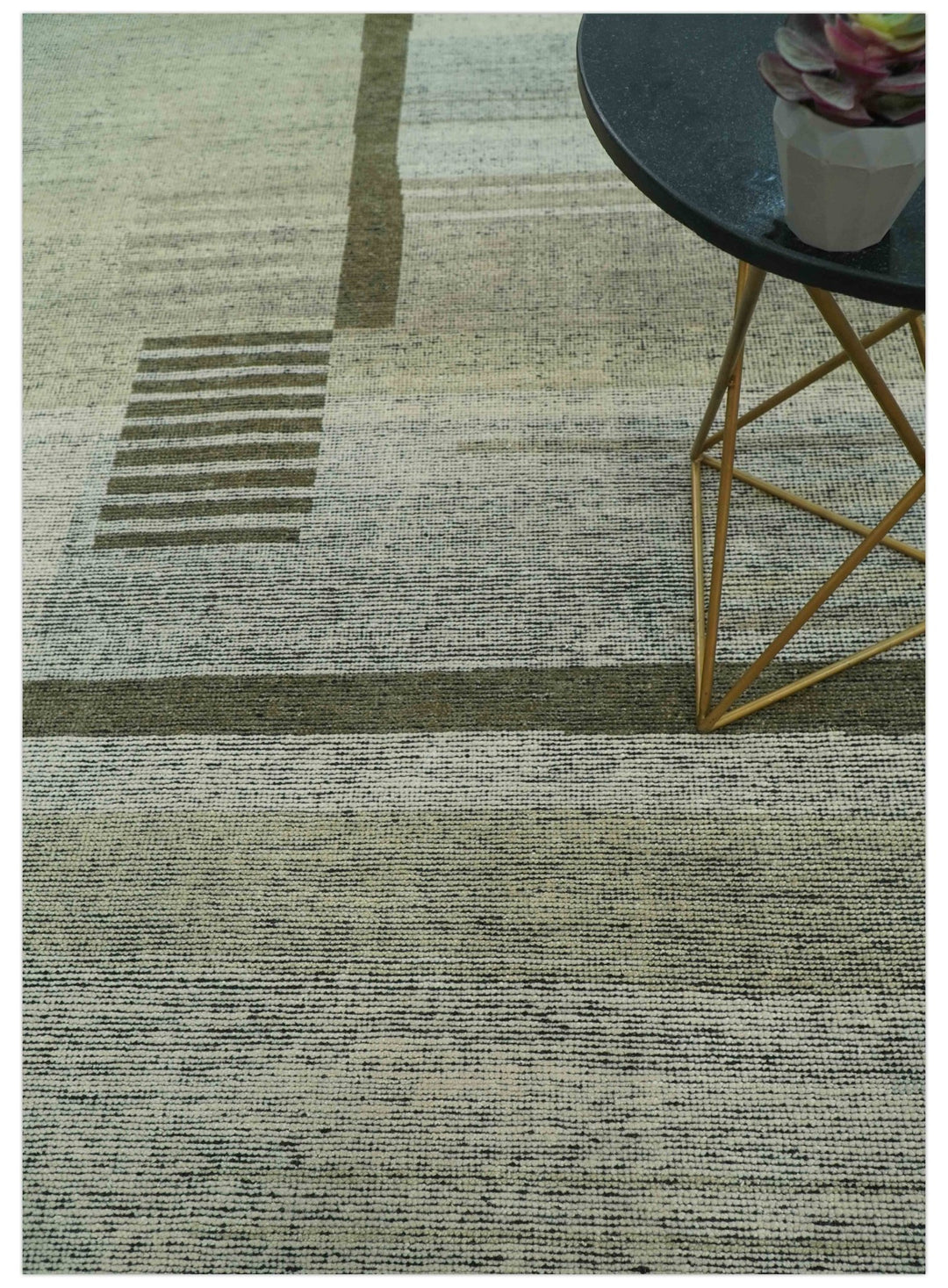 Custom Made Brown and Beige Contemporary Design Hand knotted Wool Area Rug - The Rug Decor