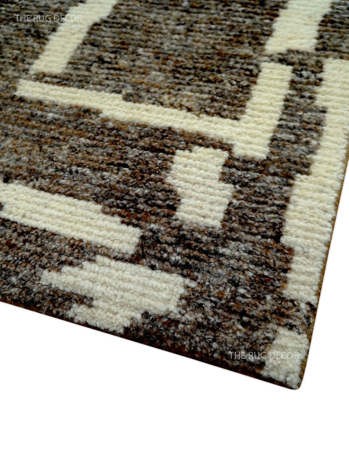 Custom Made Brown And Ivory Contemporary Hand Knotted Wool Area Rug - The Rug Decor