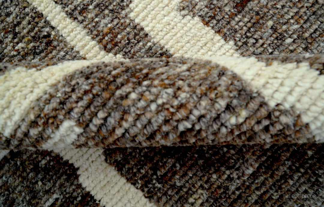 Custom Made Brown And Ivory Contemporary Hand Knotted Wool Area Rug - The Rug Decor