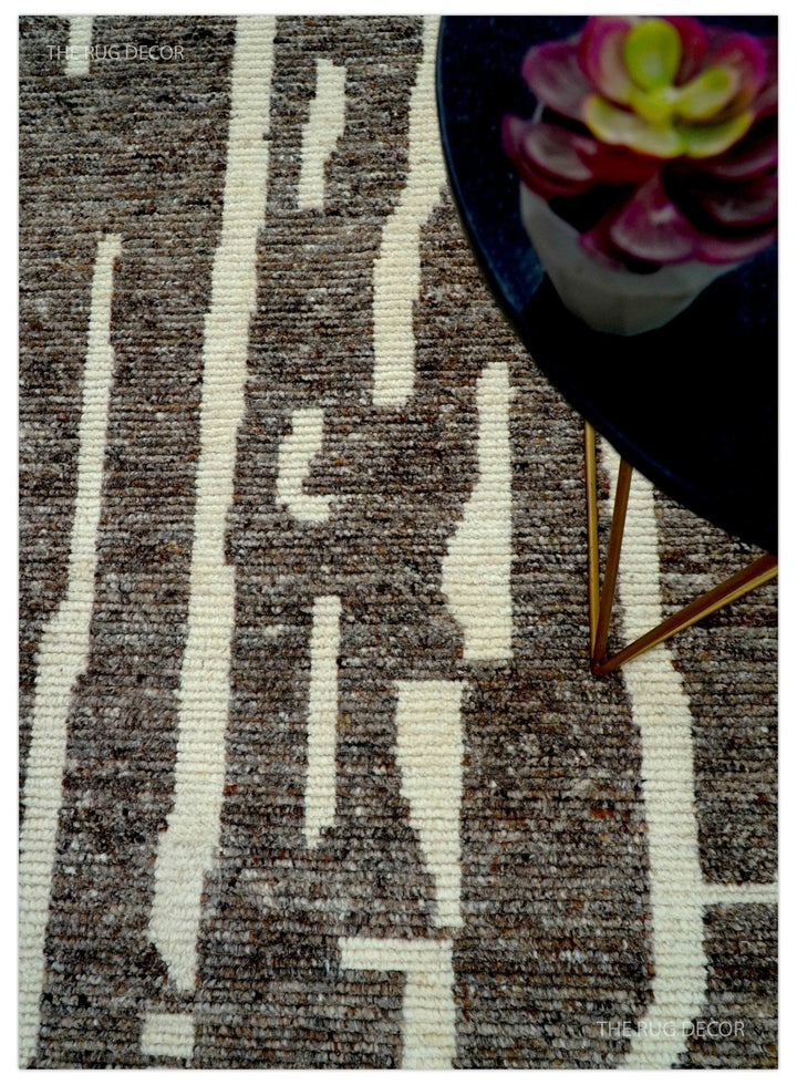 Custom Made Brown And Ivory Contemporary Hand Knotted Wool Area Rug - The Rug Decor