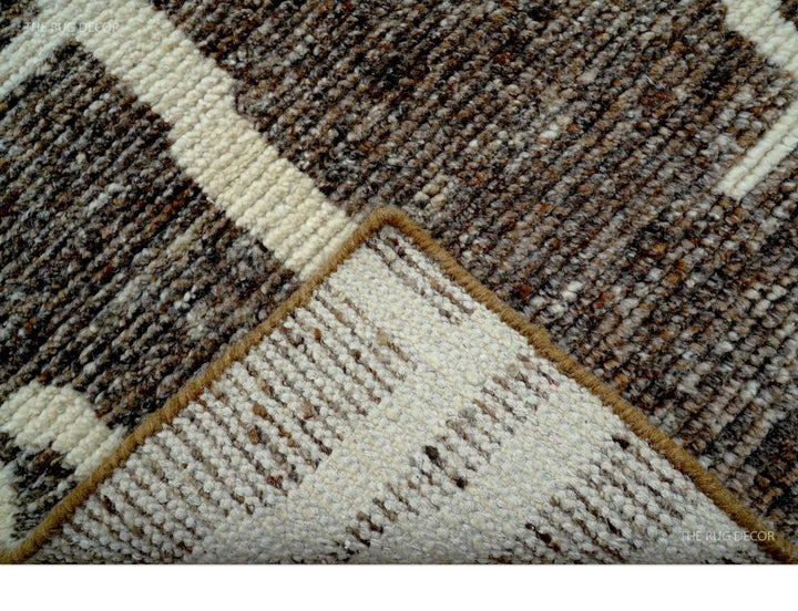 Custom Made Brown And Ivory Contemporary Hand Knotted Wool Area Rug - The Rug Decor