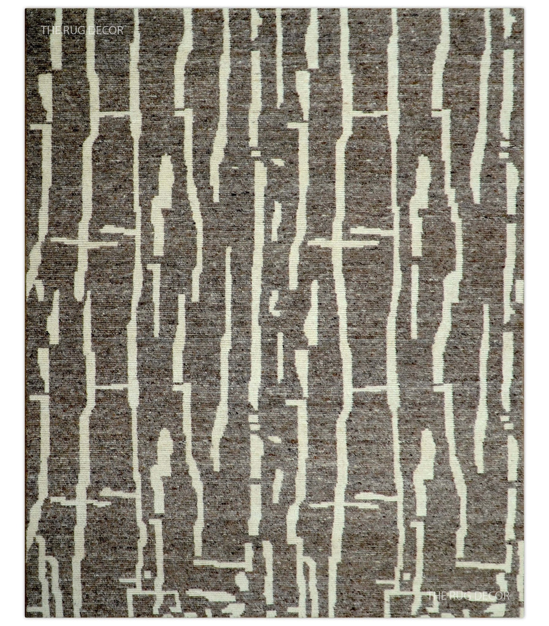 Custom Made Brown And Ivory Contemporary Hand Knotted Wool Area Rug - The Rug Decor