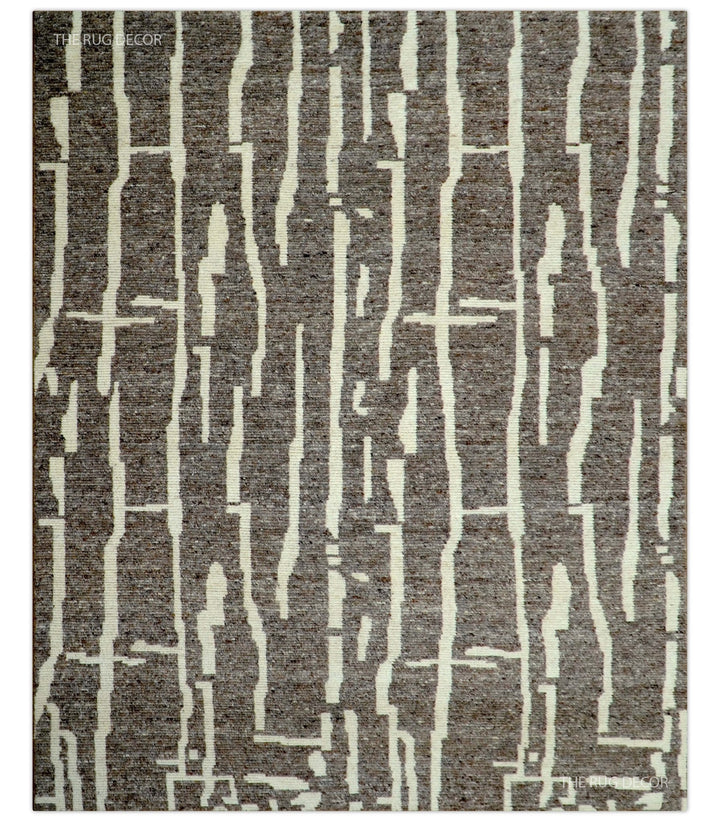 Custom Made Brown And Ivory Contemporary Hand Knotted Wool Area Rug - The Rug Decor