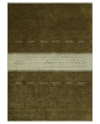 Custom Made Brown and Ivory Geometrical Stripes Design wool Area Rug - The Rug Decor