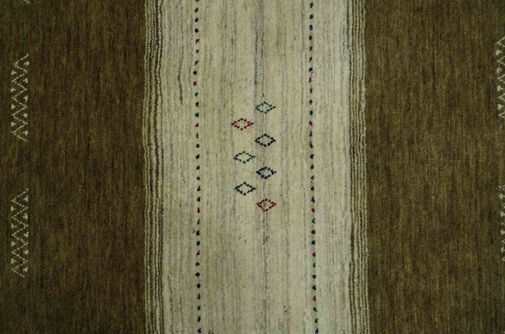 Custom Made Brown and Ivory Geometrical Stripes Design wool Area Rug - The Rug Decor