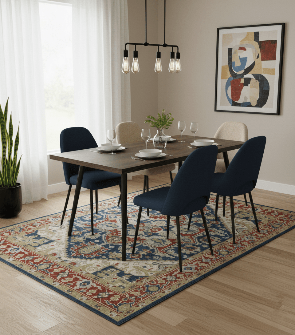 Custom Made Brown, Blue, Ivory and Olive Hand knotted Traditional Heriz Medallion Wool Area Rug - The Rug Decor