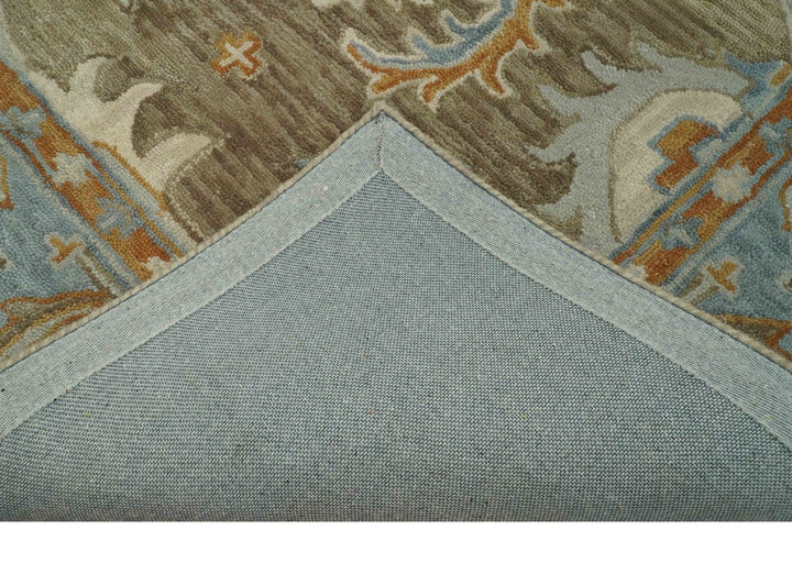 Custom Made Camel And Blue Traditional Oushak Design Hand Tufted Wool Area Rug - The Rug Decor
