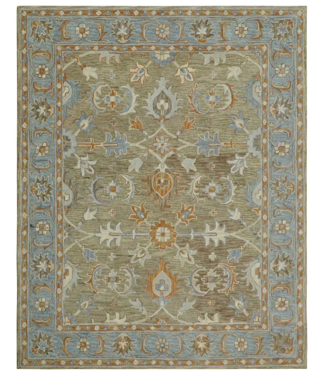 Custom Made Camel And Blue Traditional Oushak Design Hand Tufted Wool Area Rug - The Rug Decor