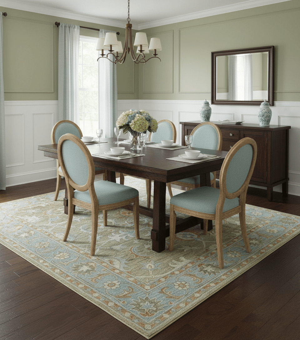 Custom Made Camel And Blue Traditional Oushak Design Hand Tufted Wool Area Rug - The Rug Decor