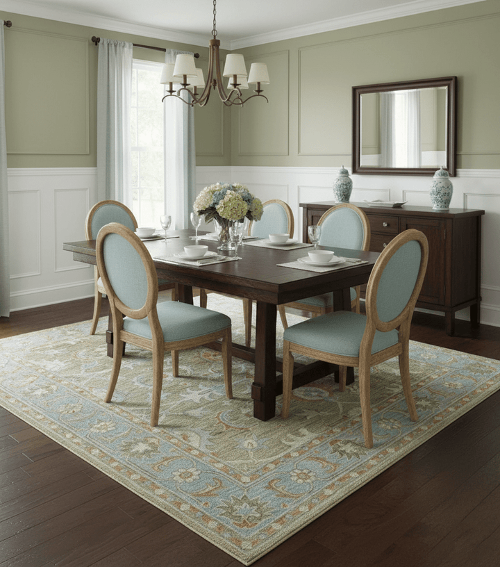 Custom Made Camel And Blue Traditional Oushak Design Hand Tufted Wool Area Rug - The Rug Decor