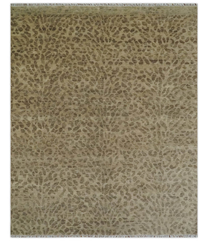 Ready to Ship 4x7 Camel and Taupe Modern leopard Design Hand knotted wool area rug