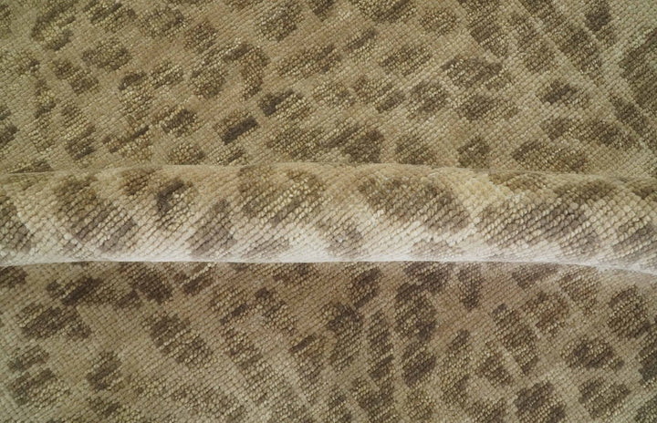 Ready to Ship 4x7 Camel and Taupe Modern leopard Design Hand knotted wool area rug