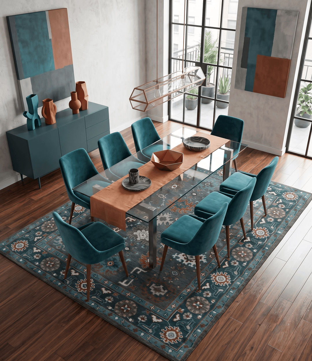 Custom Made Charcoal and Teal Hand knotted Traditional Oushak wool area rug - The Rug Decor