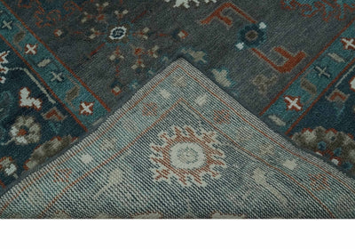 Custom Made Charcoal and Teal Hand knotted Traditional Oushak wool area rug - The Rug Decor