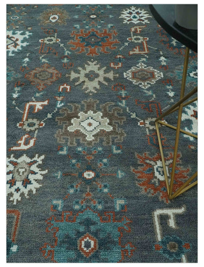 Custom Made Charcoal and Teal Hand knotted Traditional Oushak wool area rug - The Rug Decor