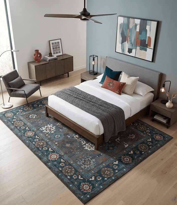 Custom Made Charcoal and Teal Hand knotted Traditional Oushak wool area rug - The Rug Decor