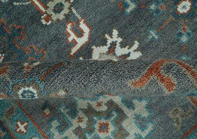 Custom Made Charcoal and Teal Hand knotted Traditional Oushak wool area rug - The Rug Decor