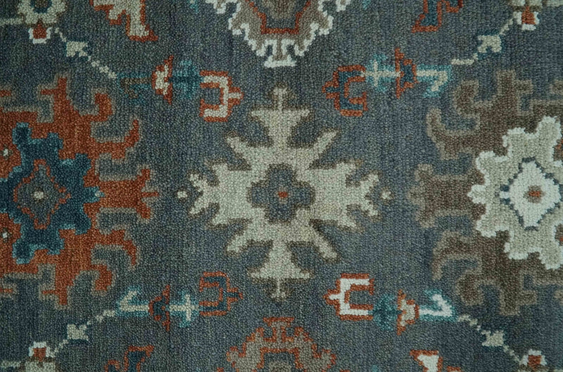 Custom Made Charcoal and Teal Hand knotted Traditional Oushak wool area rug - The Rug Decor