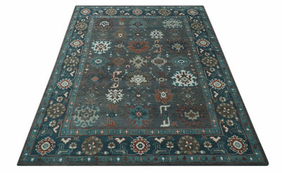 Custom Made Charcoal and Teal Hand knotted Traditional Oushak wool area rug - The Rug Decor