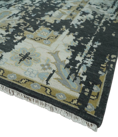 Custom Made Charcoal, Ivory and Beige Transitional Hand knotted wool Area Rug - The Rug Decor