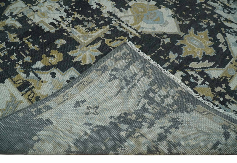 Custom Made Charcoal, Ivory and Beige Transitional Hand knotted wool Area Rug - The Rug Decor