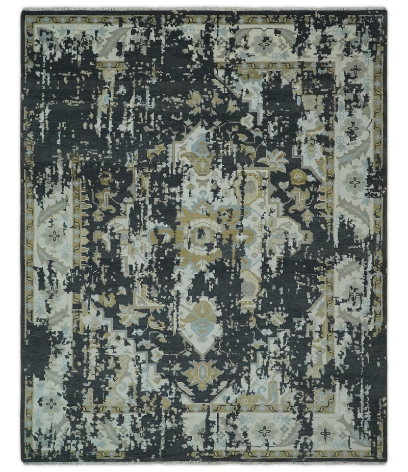 Custom Made Charcoal, Ivory and Beige Transitional Hand knotted wool Area Rug - The Rug Decor