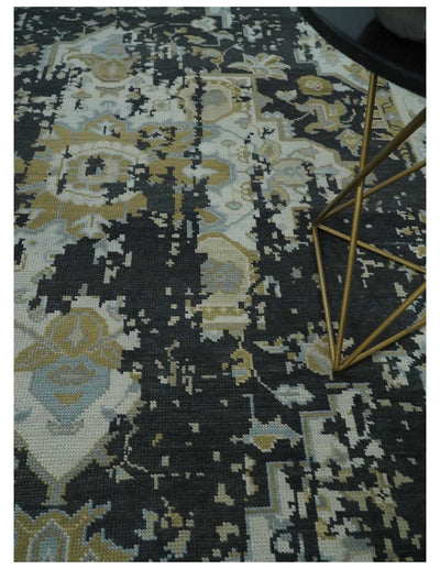 Custom Made Charcoal, Ivory and Beige Transitional Hand knotted wool Area Rug - The Rug Decor