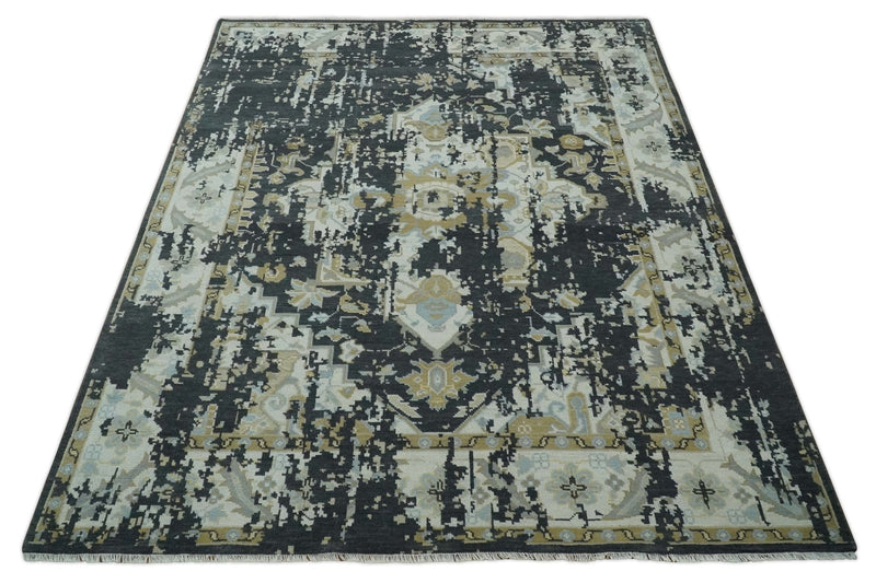 Custom Made Charcoal, Ivory and Beige Transitional Hand knotted wool Area Rug - The Rug Decor