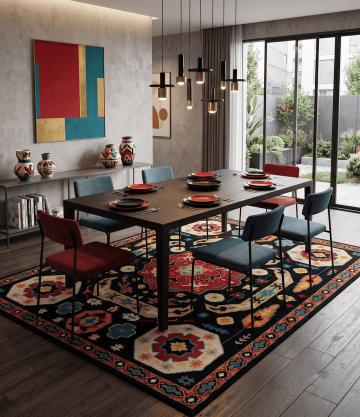 Custom Made Colorful Black, Maroon and Beige Traditional Mamluk Design wool Rug - The Rug Decor