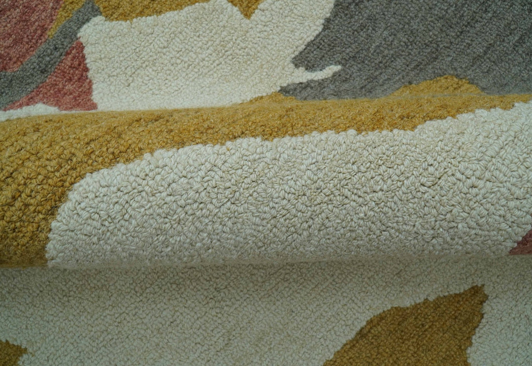 Custom Made Contemporary Abstract Ivory, Yellow And Rust Hand Tufted Wool Area Rug - The Rug Decor