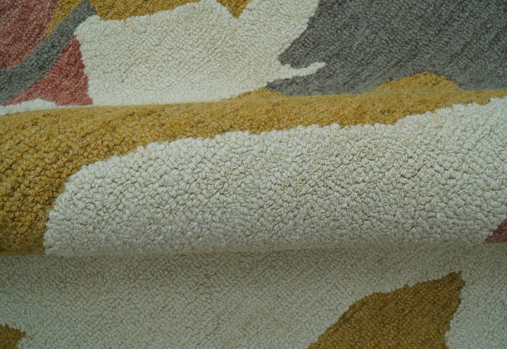 Custom Made Contemporary Abstract Ivory, Yellow And Rust Hand Tufted Wool Area Rug - The Rug Decor