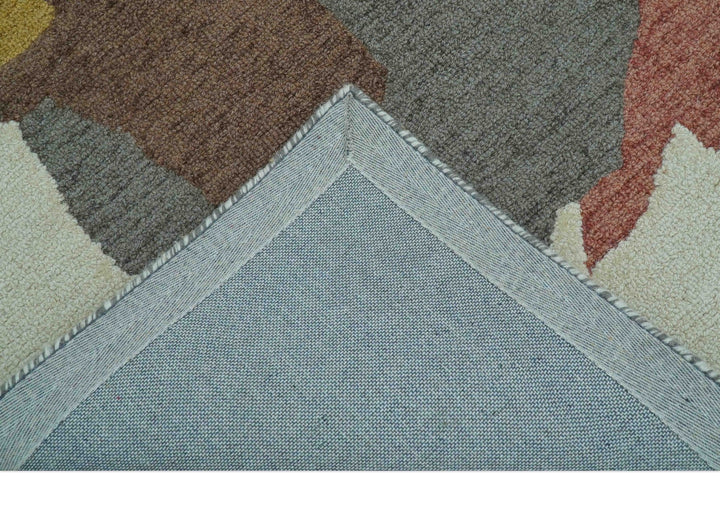 Custom Made Contemporary Abstract Ivory, Yellow And Rust Hand Tufted Wool Area Rug - The Rug Decor