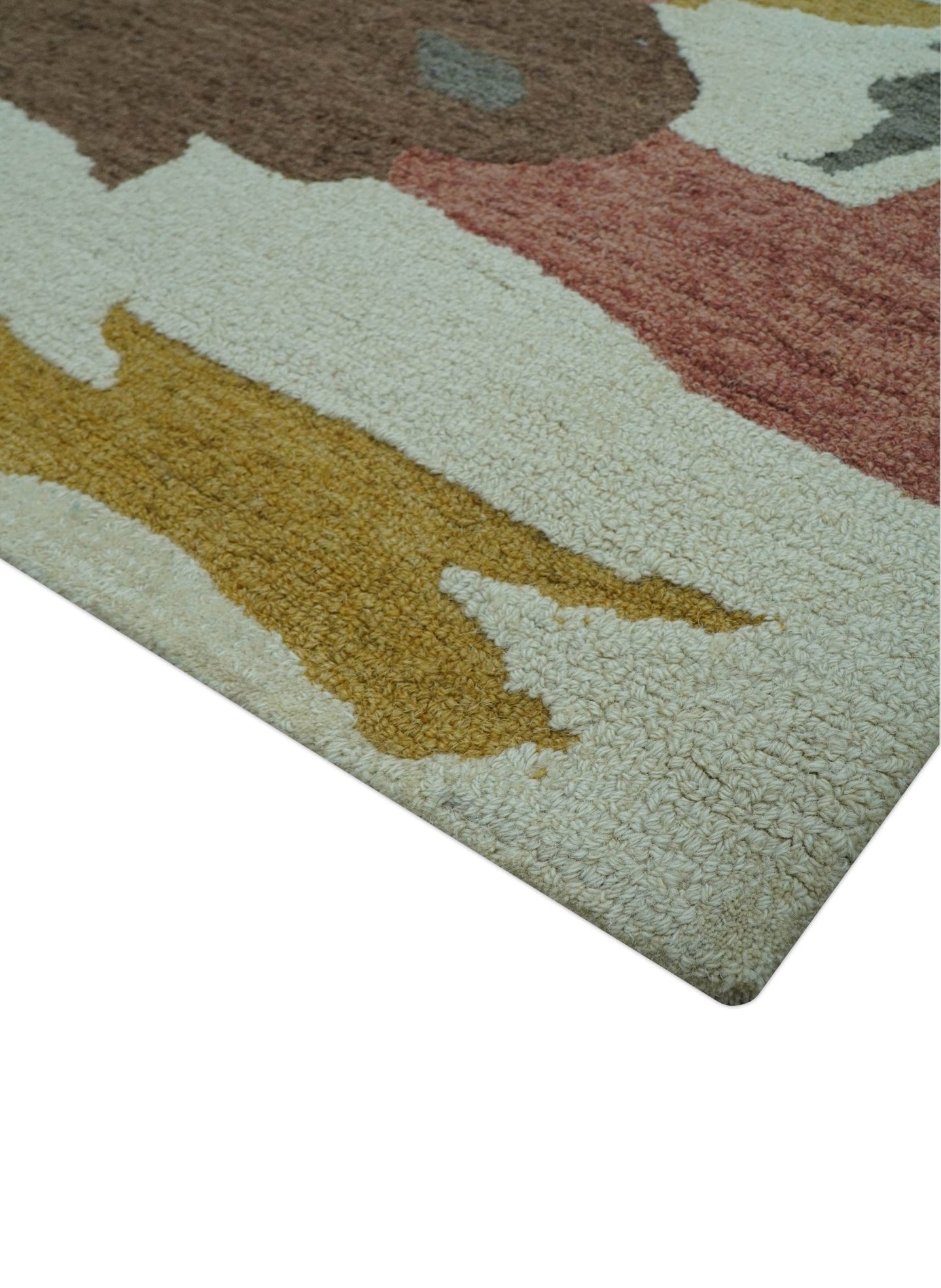 Custom Made Contemporary Abstract Ivory, Yellow And Rust Hand Tufted Wool Area Rug - The Rug Decor