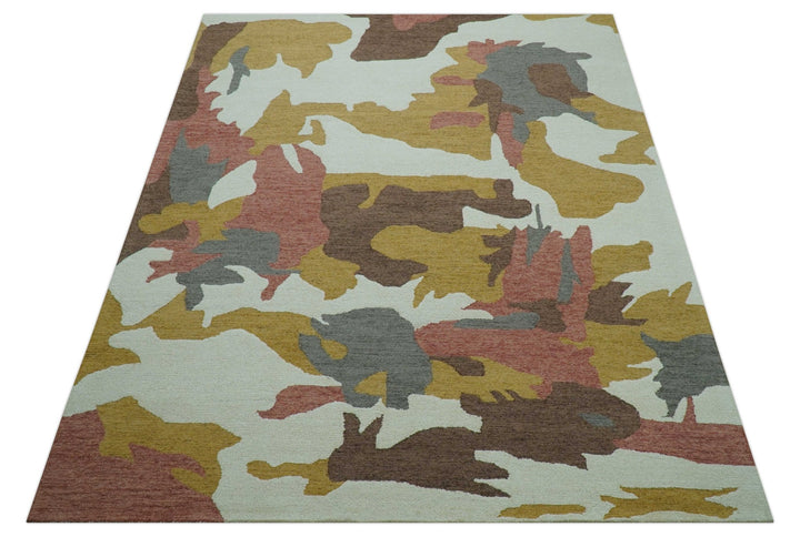 Custom Made Contemporary Abstract Ivory, Yellow And Rust Hand Tufted Wool Area Rug - The Rug Decor