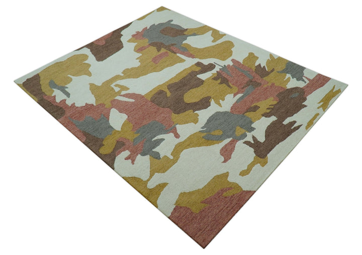 Custom Made Contemporary Abstract Ivory, Yellow And Rust Hand Tufted Wool Area Rug - The Rug Decor