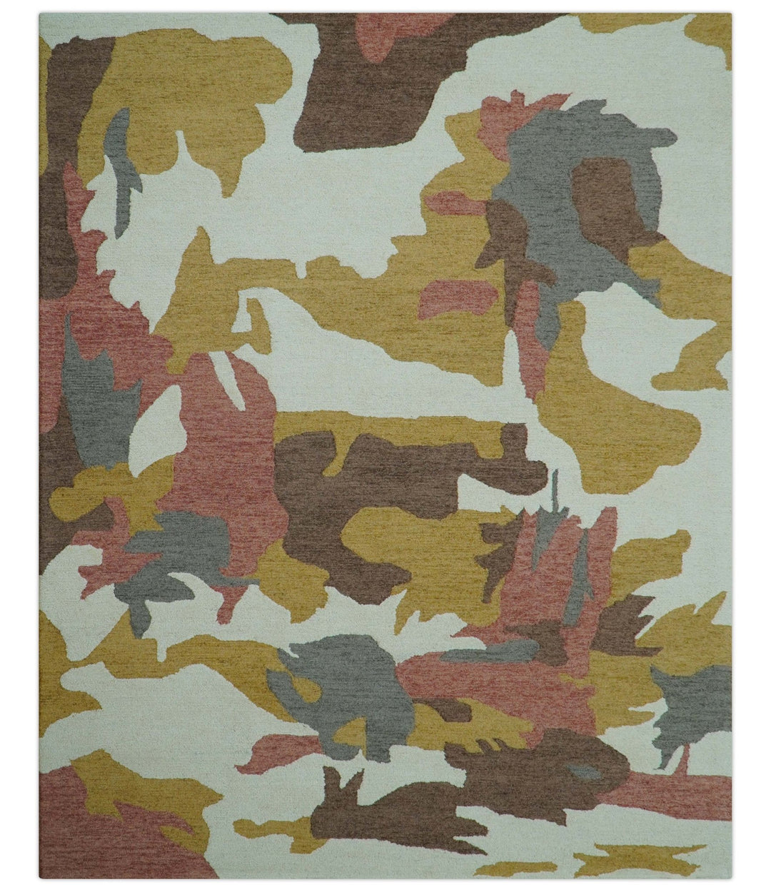 Custom Made Contemporary Abstract Ivory, Yellow And Rust Hand Tufted Wool Area Rug - The Rug Decor
