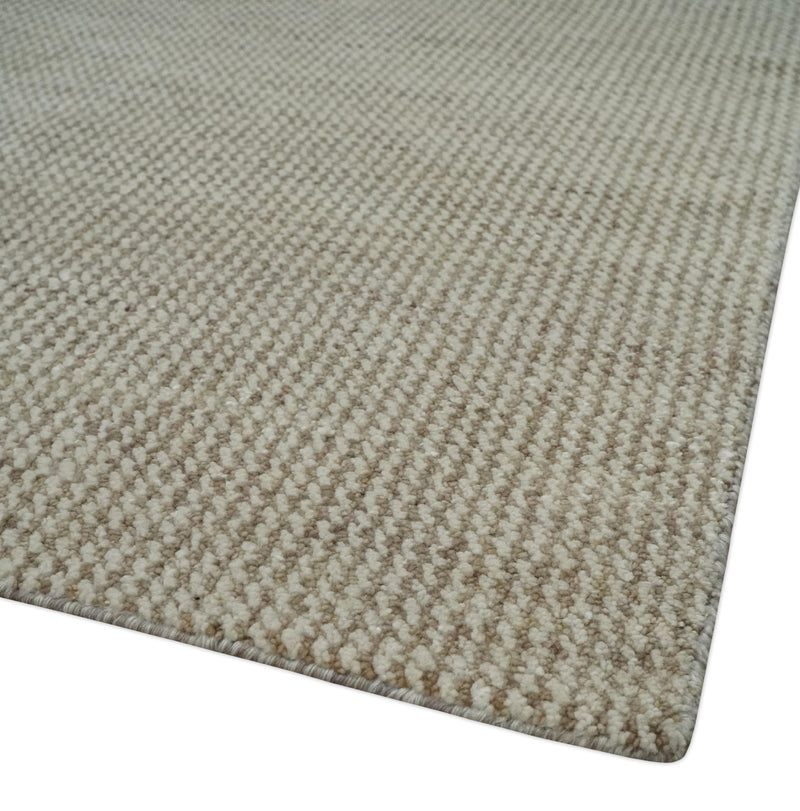 Custom Made Contemporary Beige and Ivory Hand Knotted Rug Area Rug - The Rug Decor