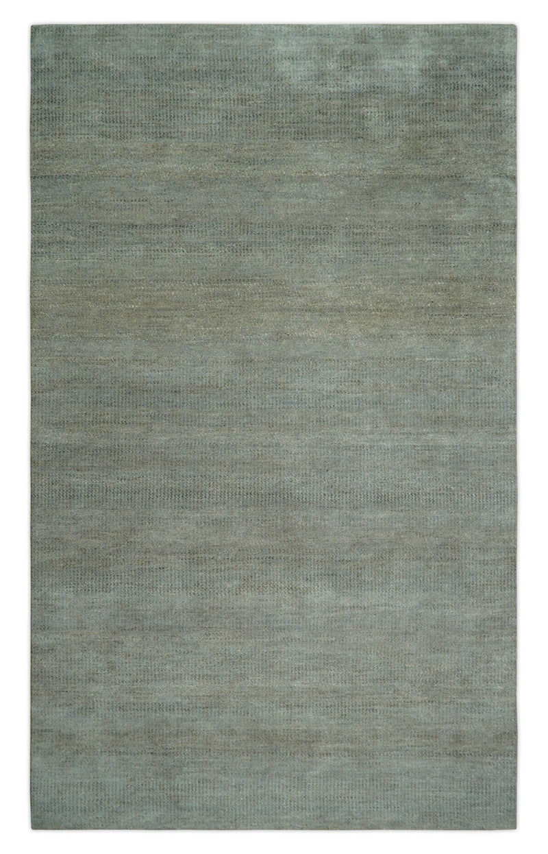 Custom Made Contemporary Blue and Brown Hand Knotted wool Area Rug - The Rug Decor