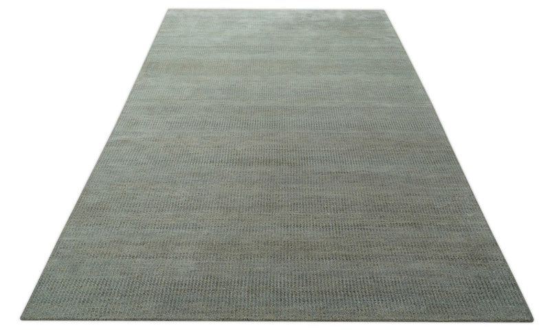 Custom Made Contemporary Blue and Brown Hand Knotted wool Area Rug - The Rug Decor