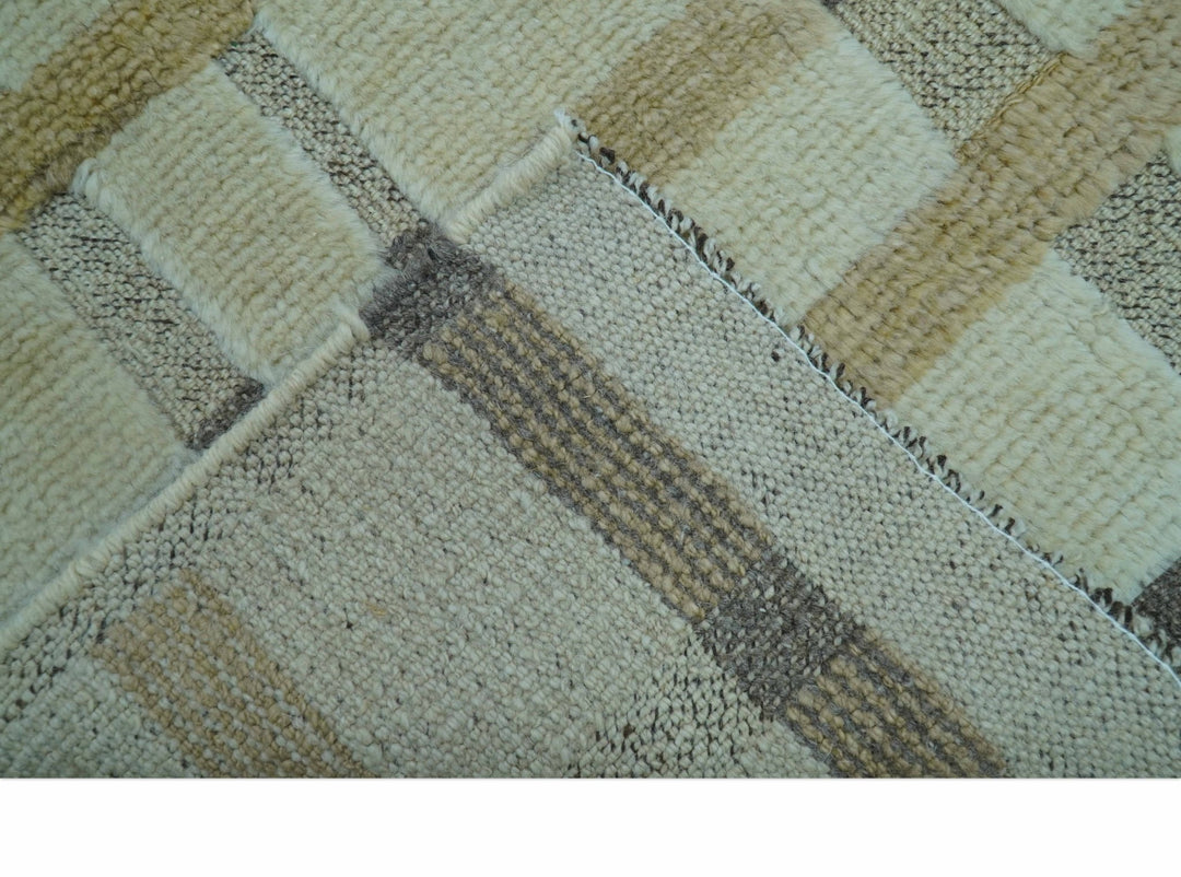 Custom Made Contemporary Design Beige And Gray Hand knotted wool Area Rug - The Rug Decor