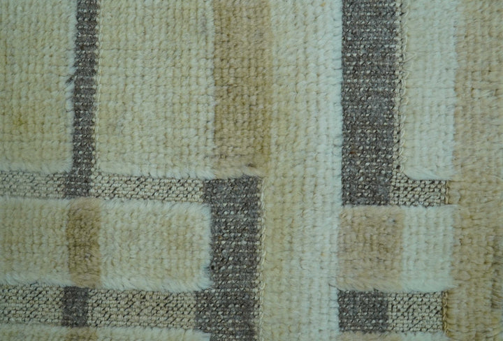 Custom Made Contemporary Design Beige And Gray Hand knotted wool Area Rug - The Rug Decor