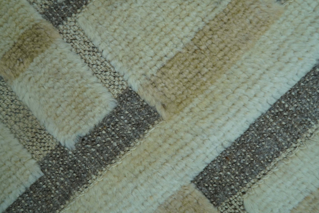 Custom Made Contemporary Design Beige And Gray Hand knotted wool Area Rug - The Rug Decor