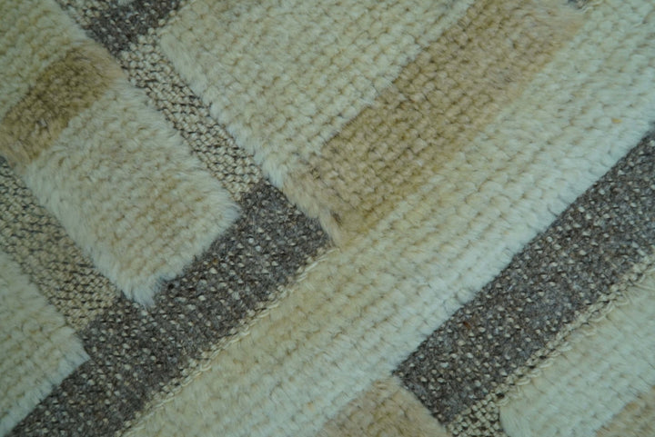 Custom Made Contemporary Design Beige And Gray Hand knotted wool Area Rug - The Rug Decor