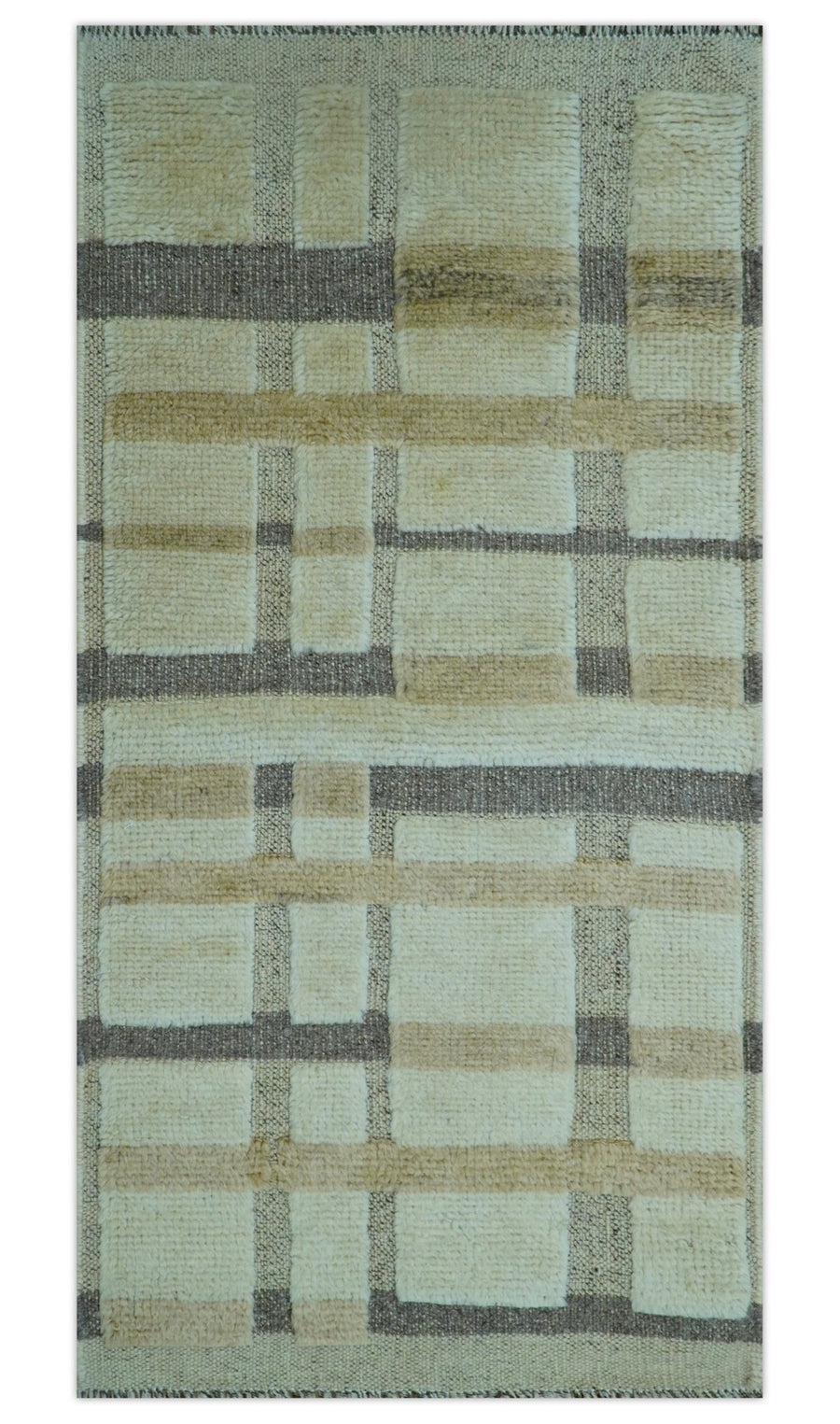 Custom Made Contemporary Design Beige And Gray Hand knotted wool Area Rug - The Rug Decor