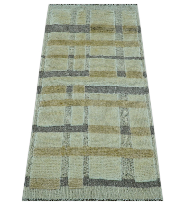 Custom Made Contemporary Design Beige And Gray Hand knotted wool Area Rug - The Rug Decor