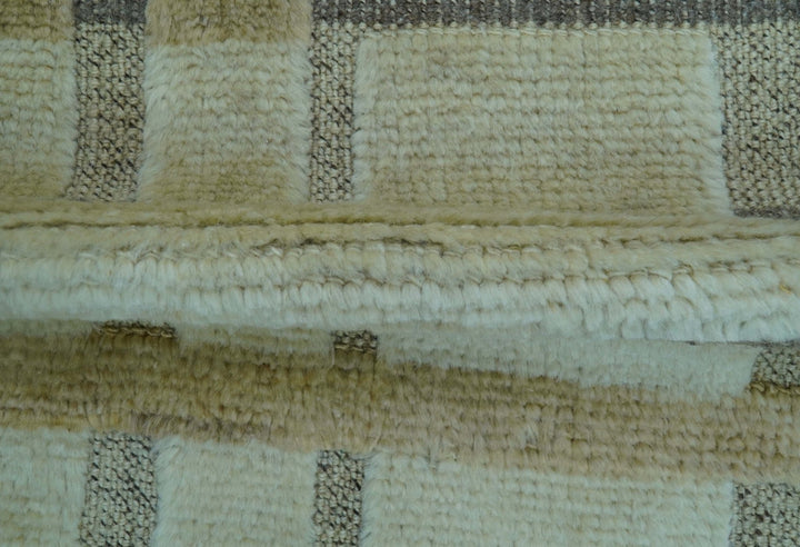 Custom Made Contemporary Design Beige And Gray Hand knotted wool Area Rug - The Rug Decor